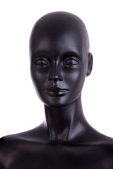 Front view of a black mannequin dummy head