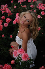 Sexy Blond In Pink Roses