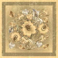 abstract grunge background with floral ornament