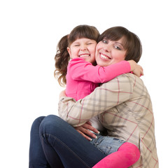Happy family,  mother and her little daughter embracing