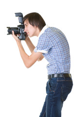 man photographer doing photos by digital camera