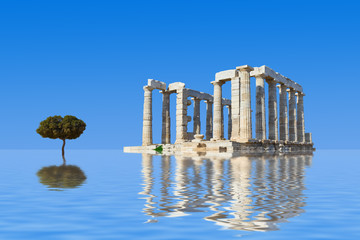 Ancient ruins and tree in water
