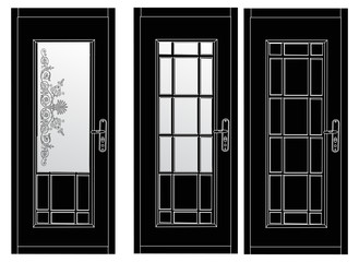 three black doors on white