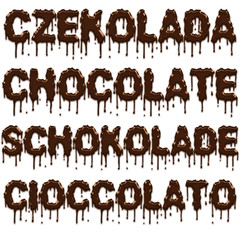 Czekolada napis czekoladowy na białym tle - obrazy, fototapety, plakaty