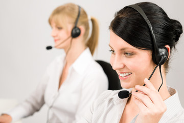 Customer service woman call center phone headset