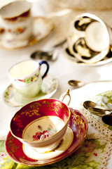 Antique porcelain tea cups and saucer
