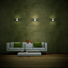 Wohndesign - weisses Sofa mit grünen Kissen