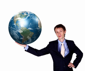Businessman with our planet earth