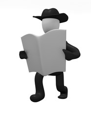 Business man with newspaper, 3D image