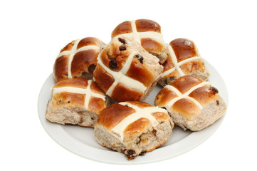 Hot cross buns on a plate