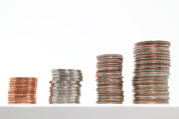 Stair stepped stacks of US coins