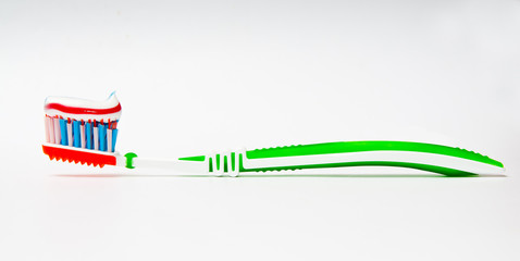 toothbrush with tricolor toothpaste