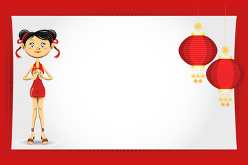 Chinese Girl New Year Greeting Card
