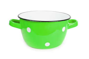 Green saucepan with white spots vintage