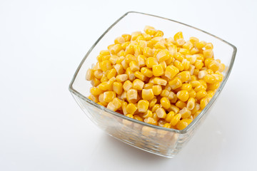 Sweet corn in a glass bowl