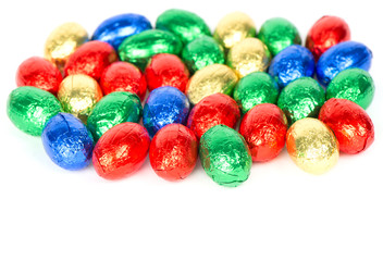 Fototapeta na wymiar chocolate easter eggs in colorful foil
