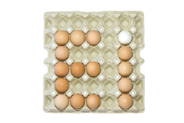 Eggs as the word Ei on egg carton