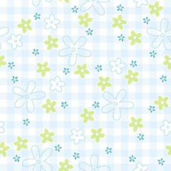 blaue Blumen auf Karo-Hintergrund - endlos Vektor