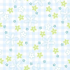 blaue Blumen auf Karo-Hintergrund - endlos Vektor © picoStudio