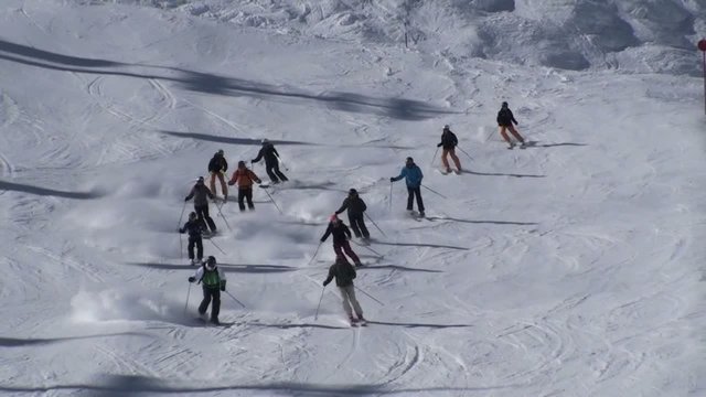 Gruppe f&auml;hrt Ski