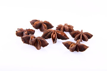 Star anise spice on a white background