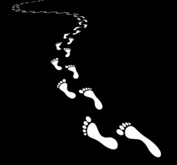 Wei&szlig;e Fussabdr&uuml;cke auf schwarzem Hintergrund