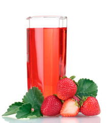 Fresh strawberry and juice glass isolated on white