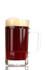red beer with the foam in mug isolated on white