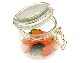 steamed vegetables in a jar