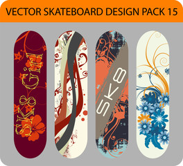 Full editable vector pack with four skateboard designs