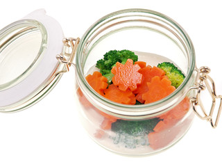 steamed vegetables in a jar