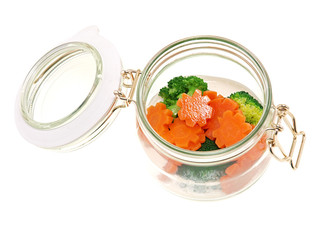steamed vegetables in a jar