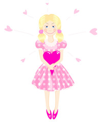 Nice girl in a pink dress keeps heart
