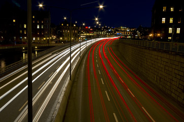 Traffic in the city at night.