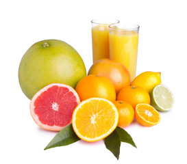 Fototapeta na wymiar set of different citrus and juice