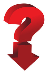 shiny red question mark with an arrow pointing down