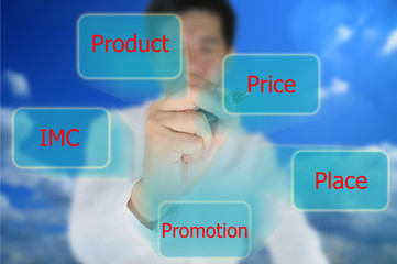 Asiasian business man write marketing mix for business