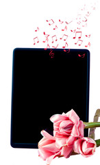black tablet with flowers