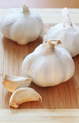 Garlic closeup on a wood background