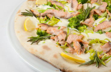 Pizza with salmon