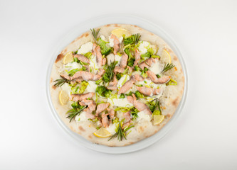 Pizza with salmon