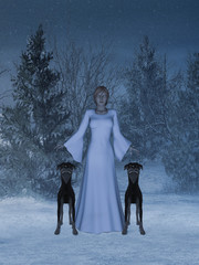 The girl in ice landscape.