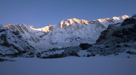 first sunlight on annapurna 1  nepal
