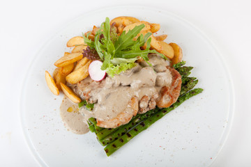 Fried meat with asparagus