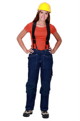 Female worker in dungarees