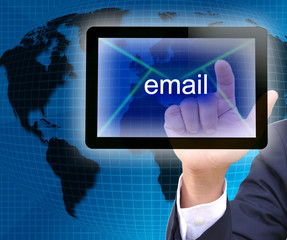 businessman hand pressing  button on a touch screen interface