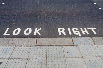 Look right notice on the road