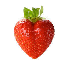 a heart shaped strawberry isolated on a white background
