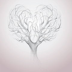 Tree crown like heart / Vector surreal sketch