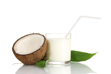 Coconut milk and coconut isolated on white